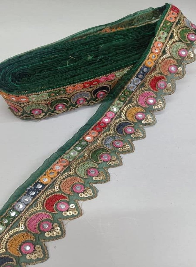 Deep's Creation Deeps Creation 9 Meter Cutwork Mirror Design Lace Border, Mirror Lace Cutwork for Art and Craft, Fancy Decoration Lace (Green,2.50 inch Wide) - Image 1